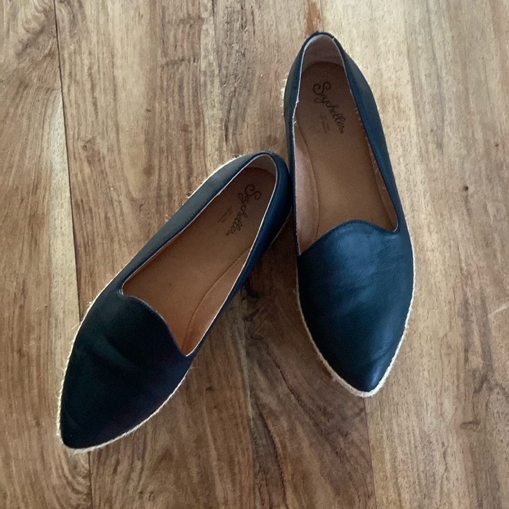 Seychelles Espadrille Black Ballet Flats in Soft Leather EUC Size 8